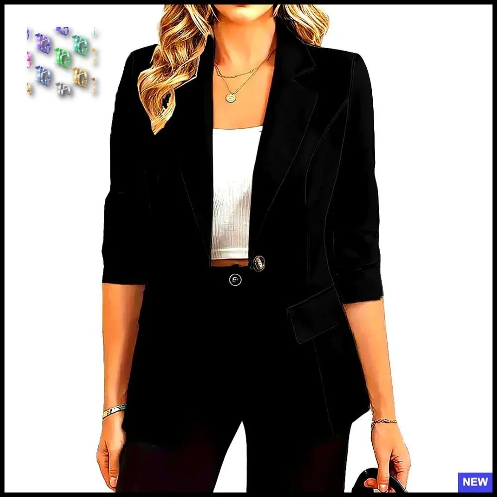 Vintage Style Blazer Long Sleeve Lapel Collar Business Casual Office Jacket